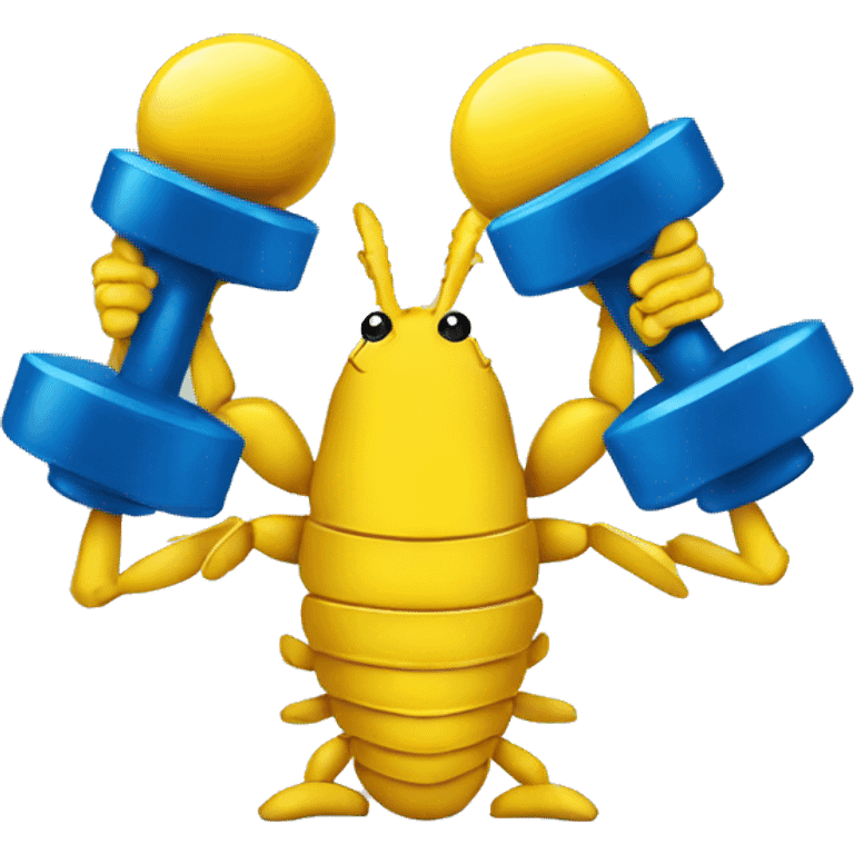 A blue lobster lifting yellow dumbbells  emoji