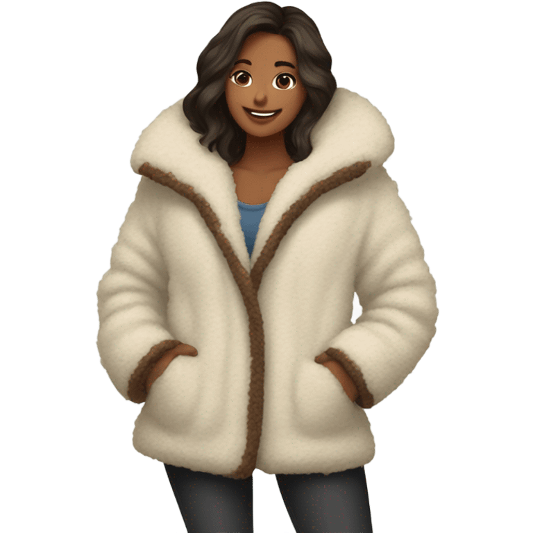 Cozy Sherpa coat with brown trim emoji