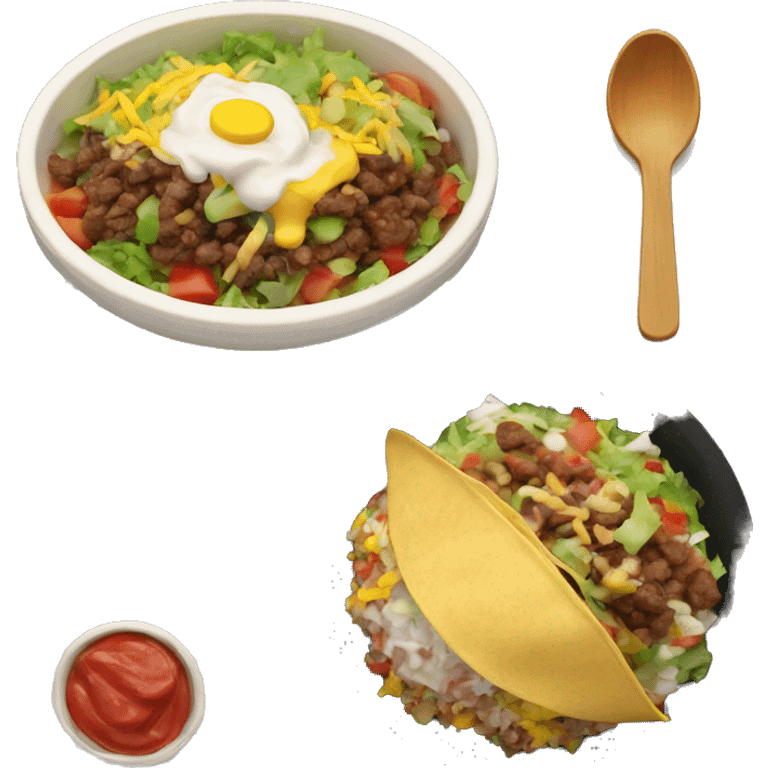 A burrito bowl on a table emoji