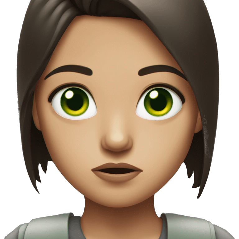 Angry brunette girl with green eyes emoji