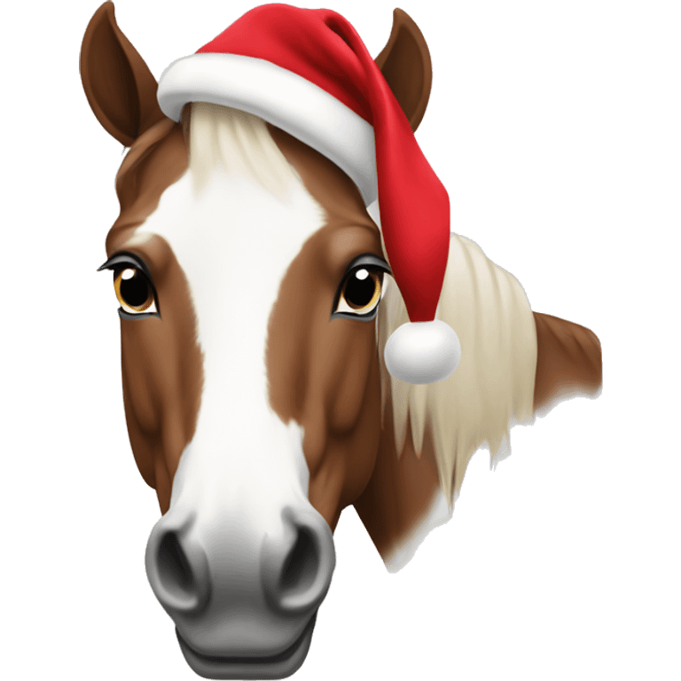 Paint horse wearing santas hat emoji