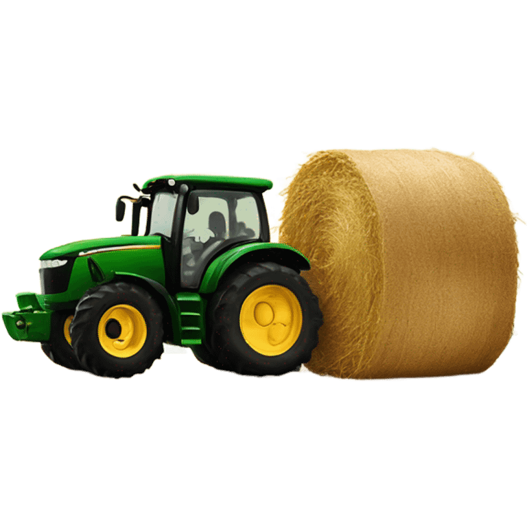 Round hay bail being picked up by a John deer tractor emoji