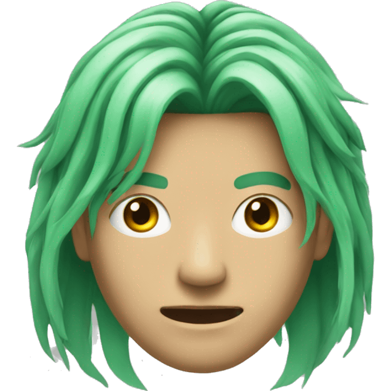 Head of Asian male cyborg with long green hair emoji