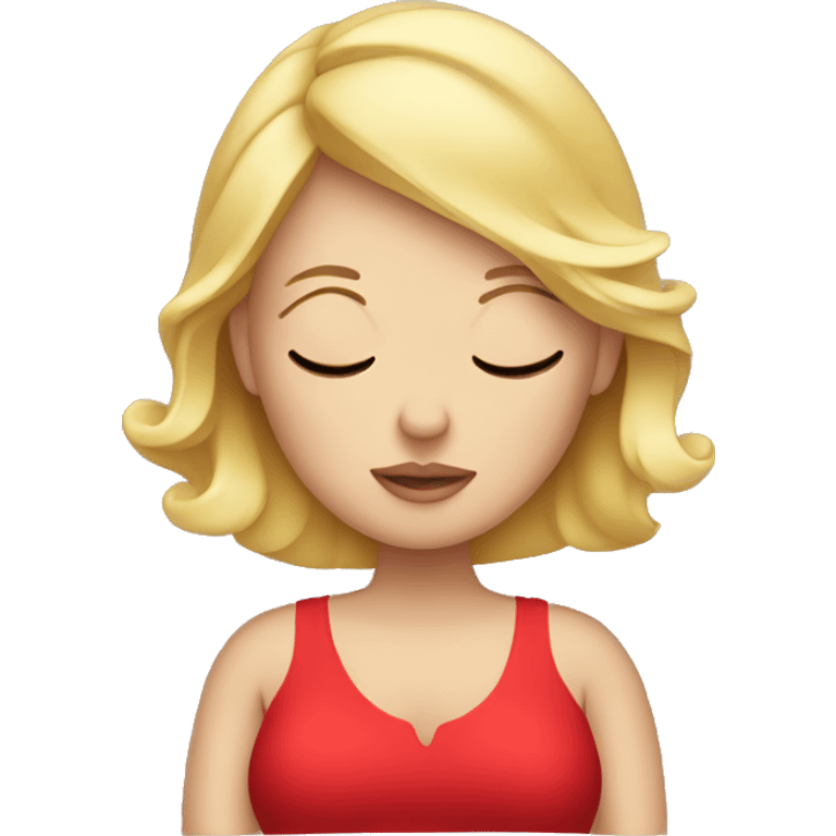 Blonde pregnant woman with close eyes wearing red dress emoji