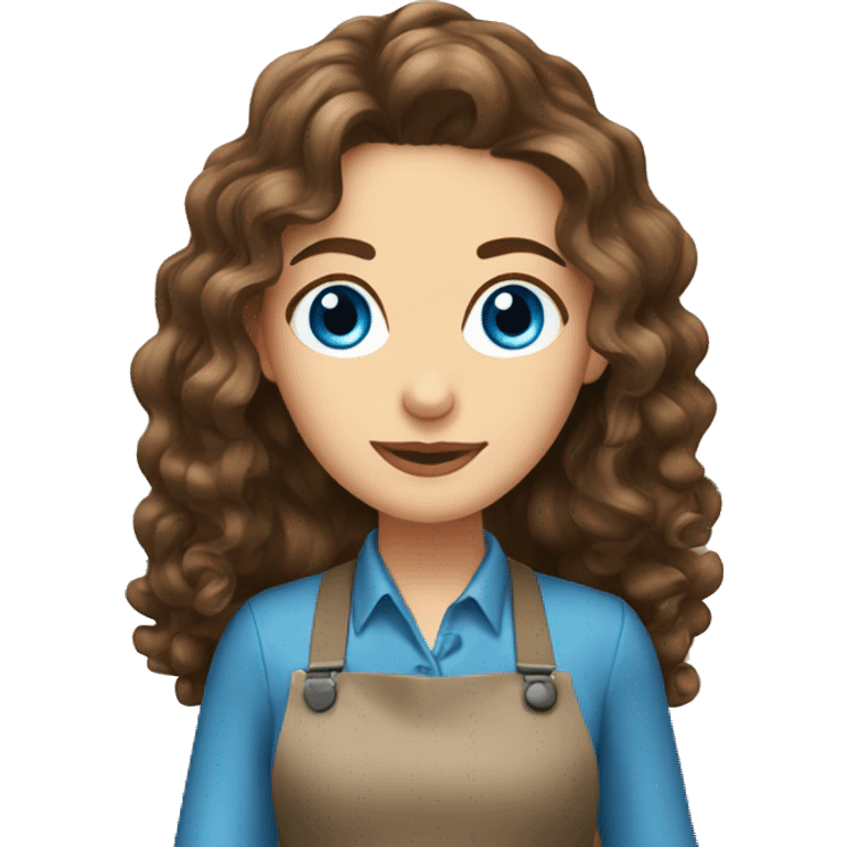 Brown hair. Blue eyes. Wavy hair. Barista. Female. Long hair  emoji