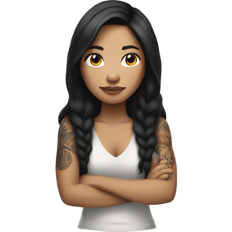 Filipino woman with dark long hair and tattoos  emoji