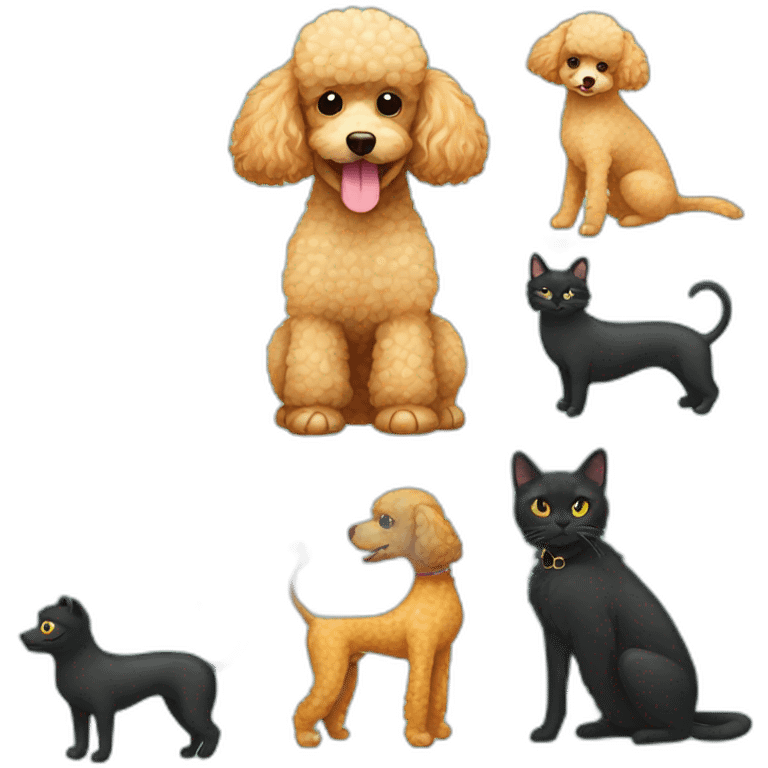 abricot poodle with black cat and lizard  emoji