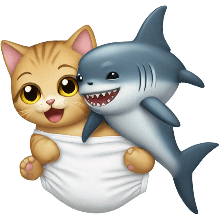 Kitten holding a shark in a diaper emoji