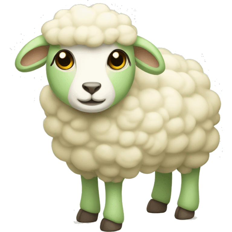 Cute sheep whit soft green legs and color beige cream body emoji