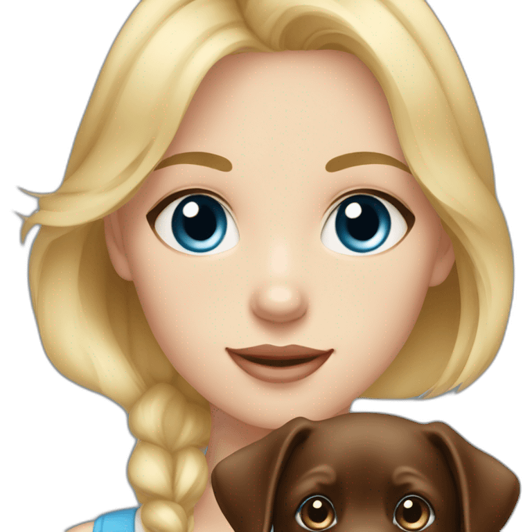 Blonde girl blue eyes with chocolate puppie labrador emoji