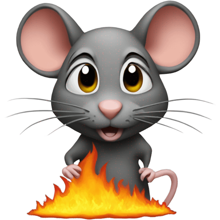 A rat, looks at a burning house, disaster meme emoji