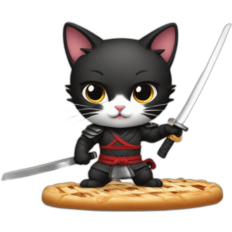 Ninja cat cuts pastry with  katana emoji