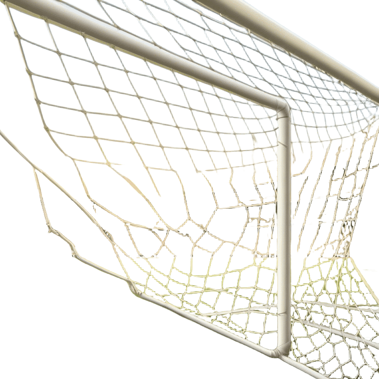 Cinematic Realistic image of a soccer goal net with intricately detailed mesh textures and subtle signs of wear, set against a dynamic, sunlit stadium backdrop that emphasizes its iconic presence in the game emoji