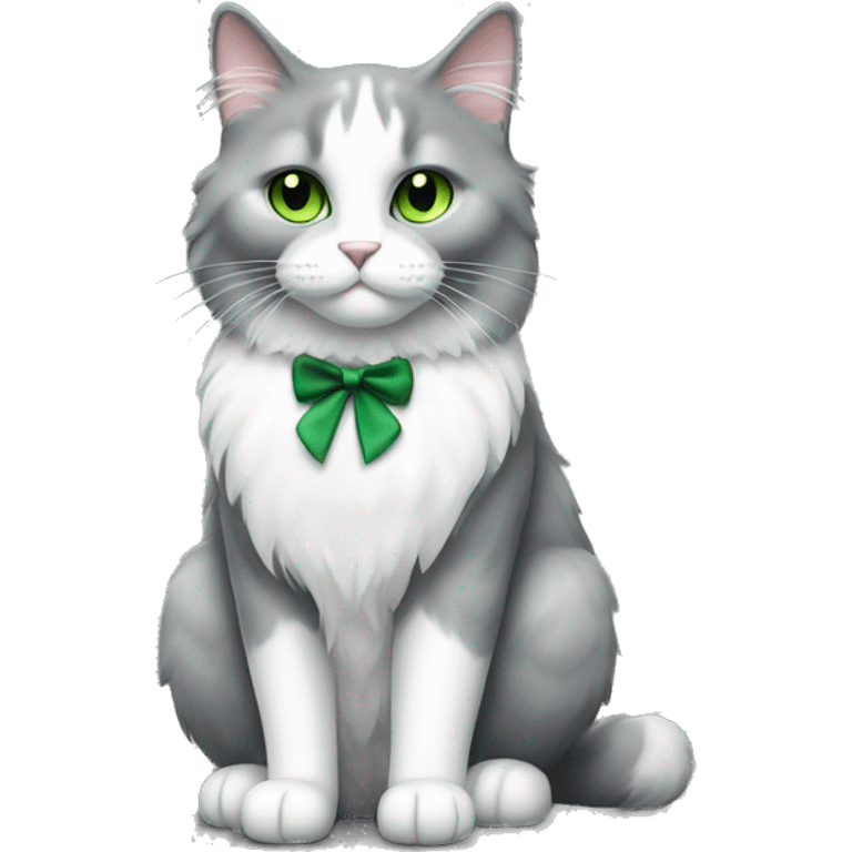 full body fluffy cat grey and white tuxedo pattern fur with green eyes emoji