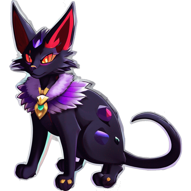 cool cartoon anthro edgy distinguished ethereal elegant beautiful fantasy black purple red ethereal fantasy nargacuga-Noivern-cat-Quiana-Fakemon collar harness jewels full body emoji