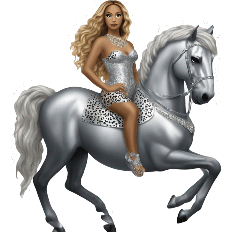 beyonce wearing silver crystal leopard sitting on silver horse renaissance album cover emoji