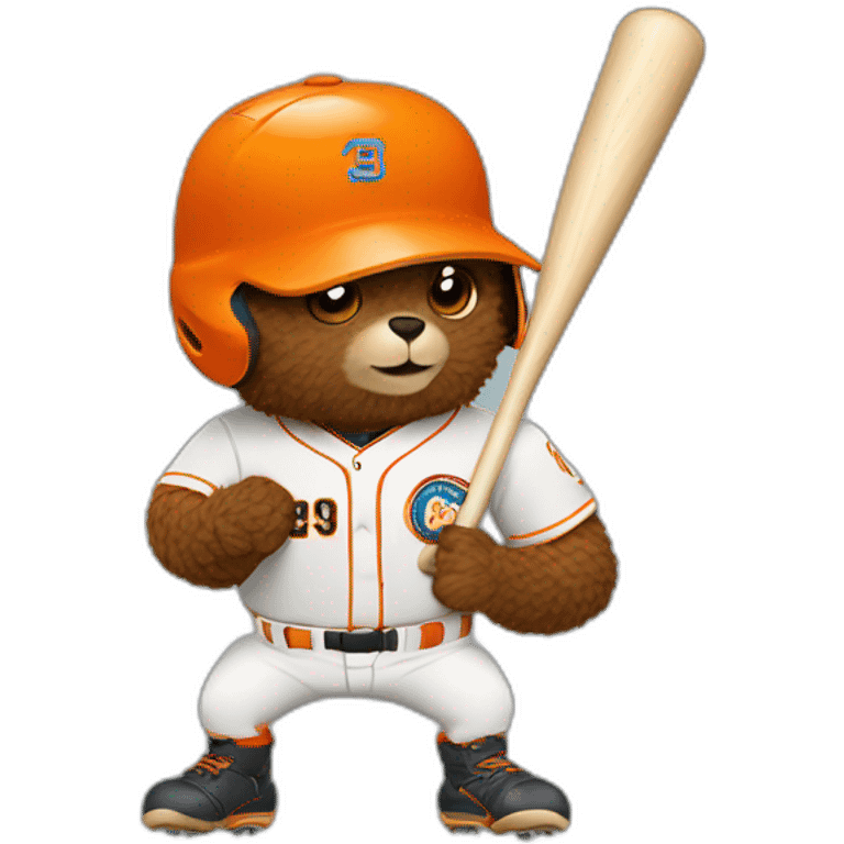 un animal castor bateando con uniforma de béisbol color naranja emoji