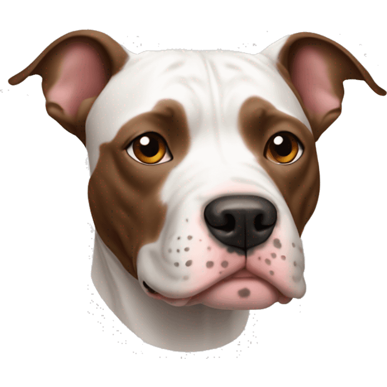 pitbull thats mostly white with some brown large dots and a sideways ear emoji