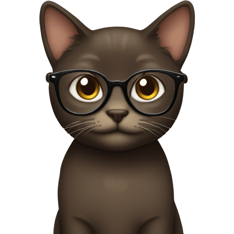 Dark brown Tabbi cat with glasses emoji