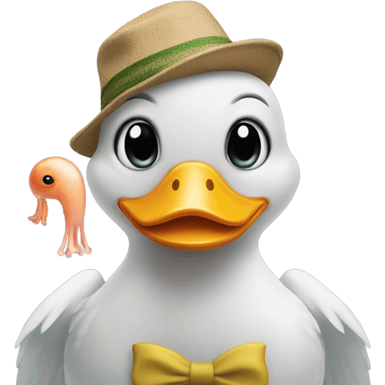 Duck with a squid hat on emoji