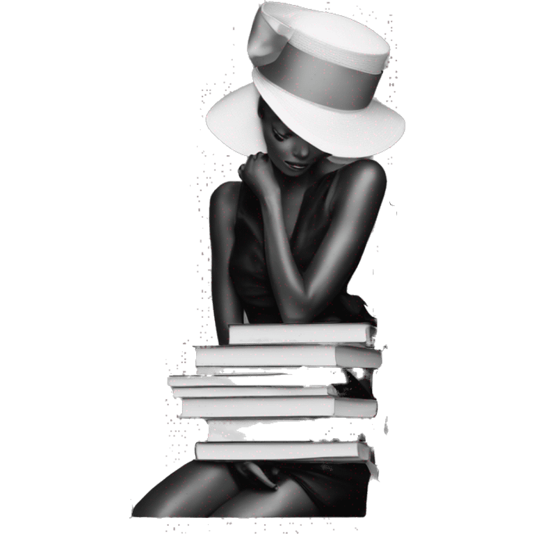 stack of vogue fashion books, black and white emoji