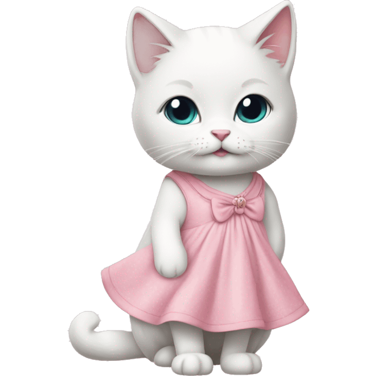 cute white cat wear dress pink  emoji