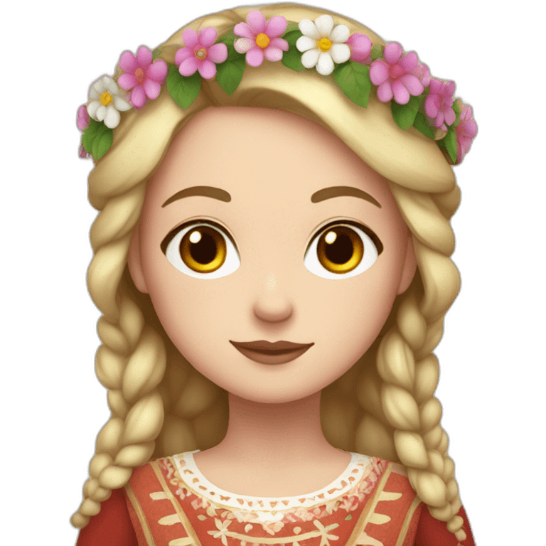 white girl in folk costume with flower crown emoji