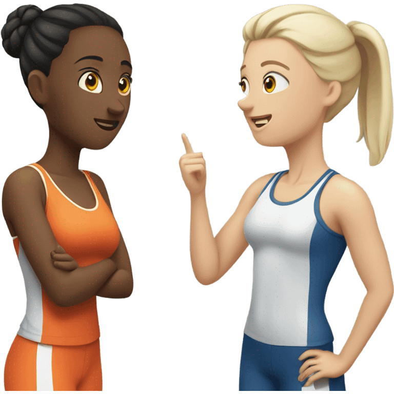 2 white skin woman in sportswear talking to eachother emoji