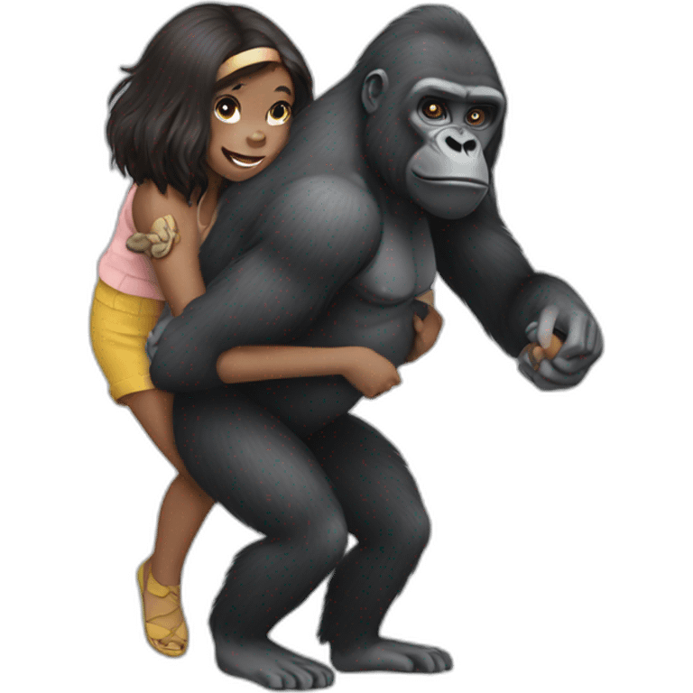 Gorilla carrying a girl on his arms emoji