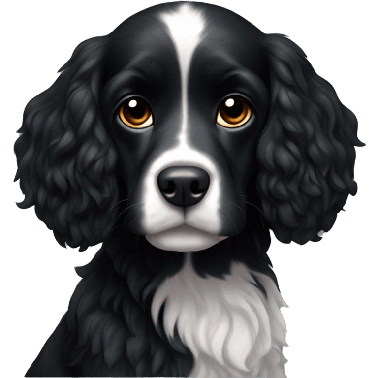 completely black small spaniel with black fur on his whole face and white fur on chest emoji