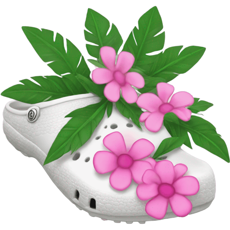 White Crocs with pink flowers emoji