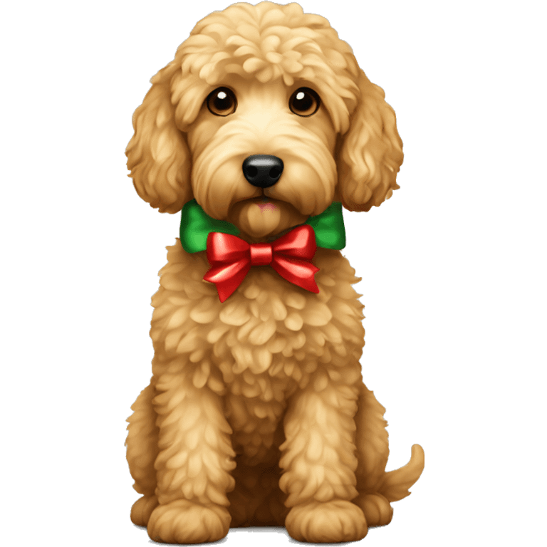 Golden doodle with christmas bow emoji