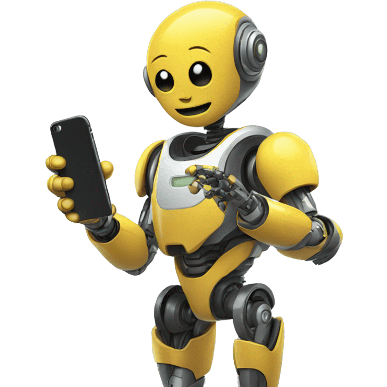 robot looking at his iphone emoji