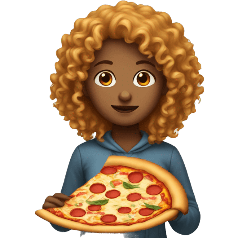 Curly girl who eats pizza emoji