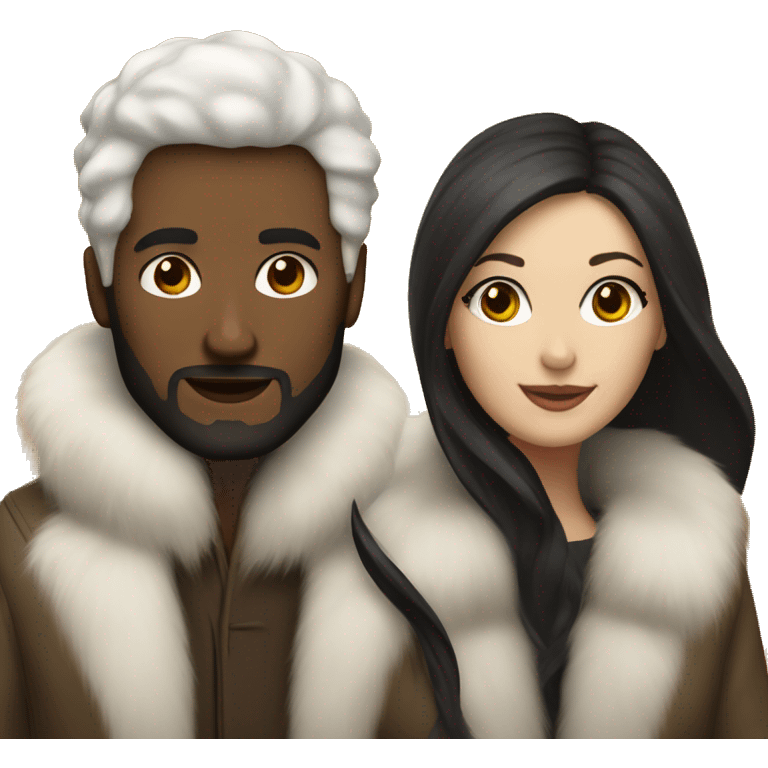 Dark haired White couple in long fur coats emoji