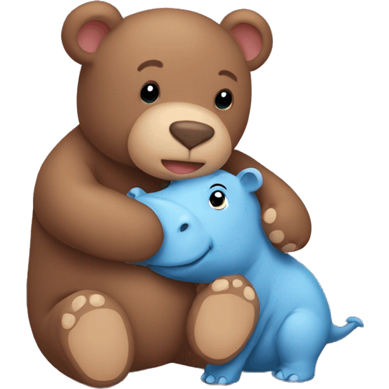 brown teddy bear holding baby hippo emoji