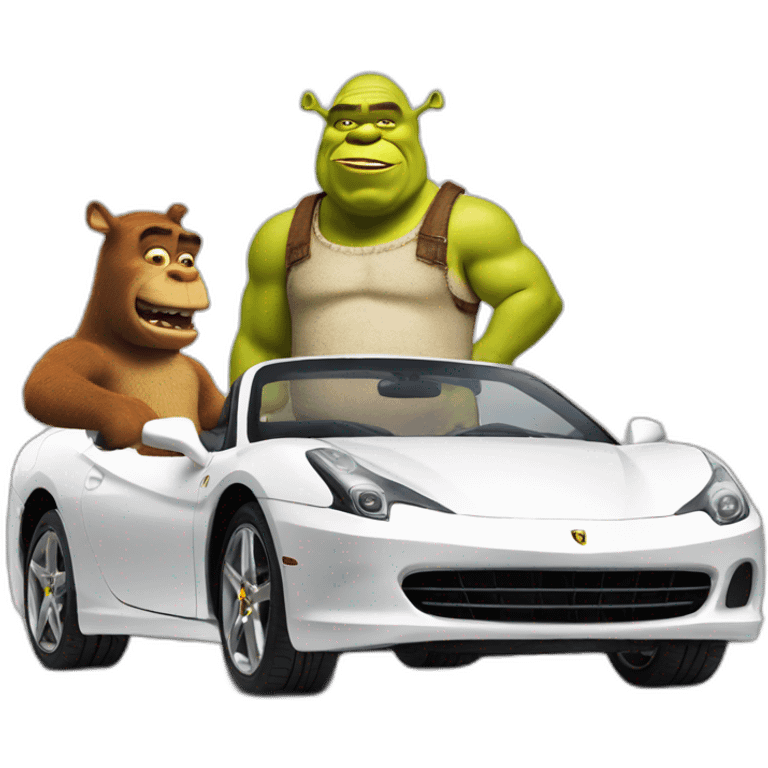 Shrek with Homer in à ferrari emoji