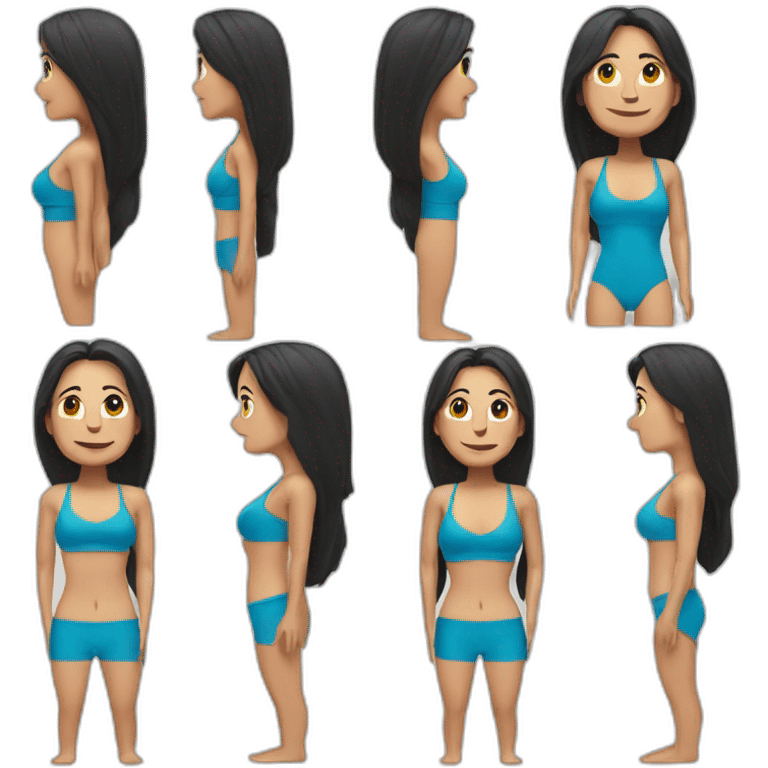 OlderSpanish woman with long black hair, in a blue fitness bikini emoji