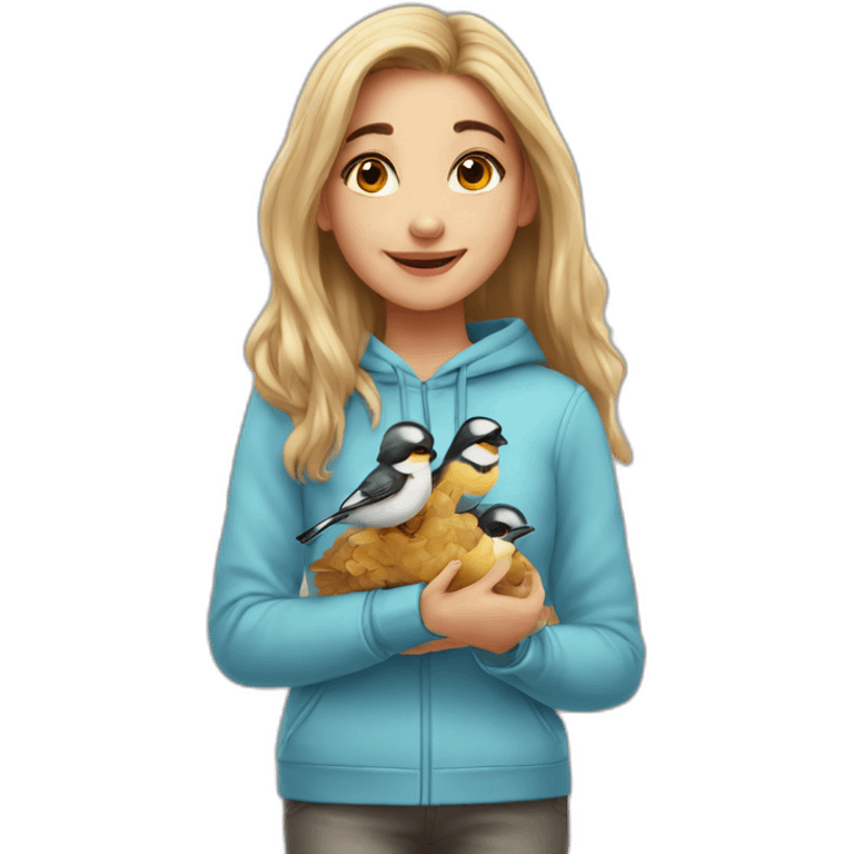 Cute girl with chickadees emoji