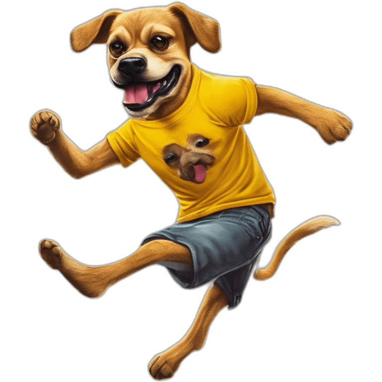 Kick flipping dog in yellow tshirt emoji