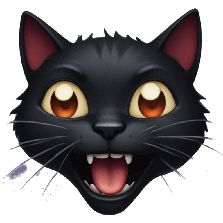 A black cat with vampire fangs emoji