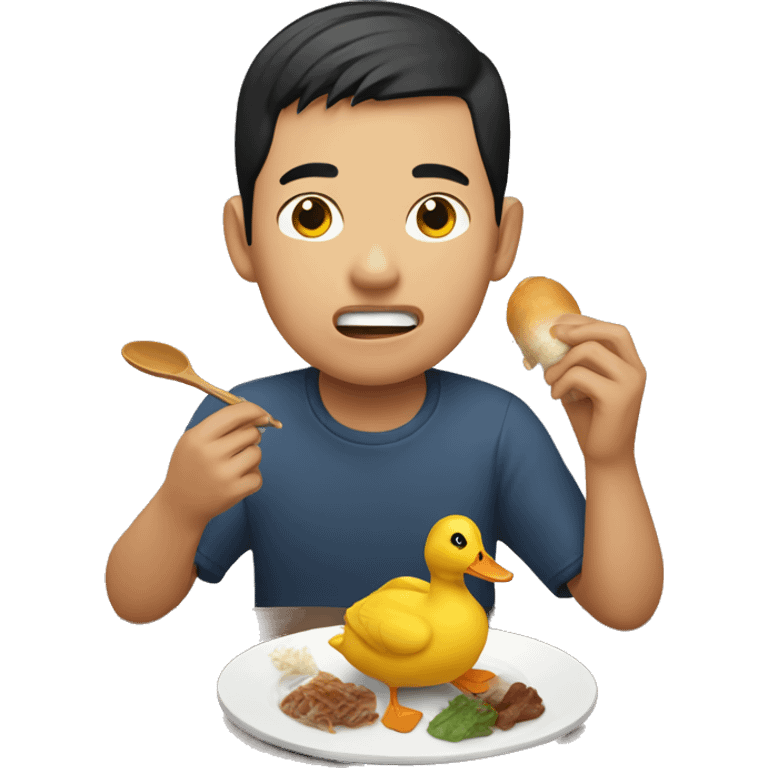 Asian young adult man eating duck  emoji