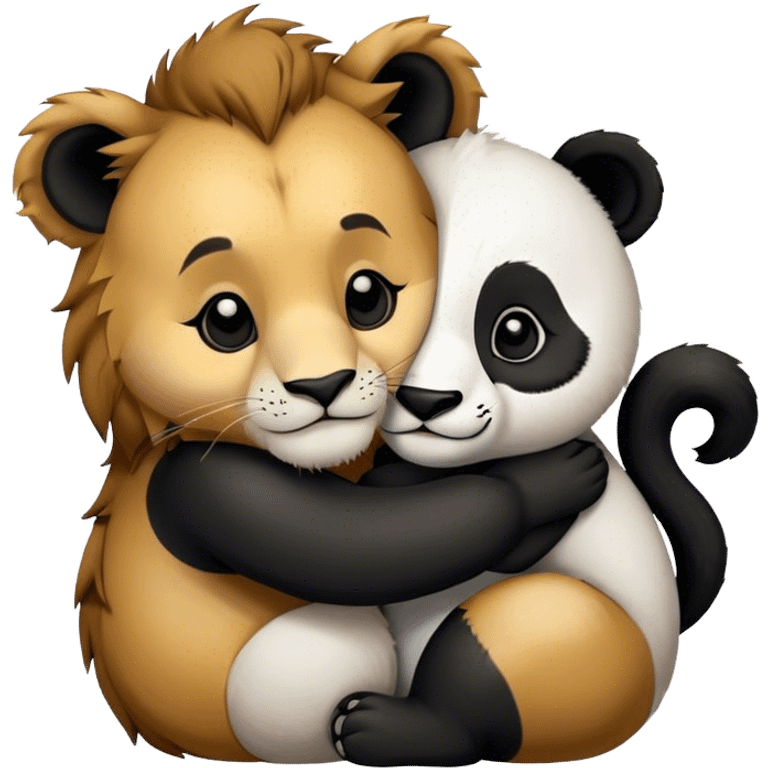 Cute Lion hug panda emoji