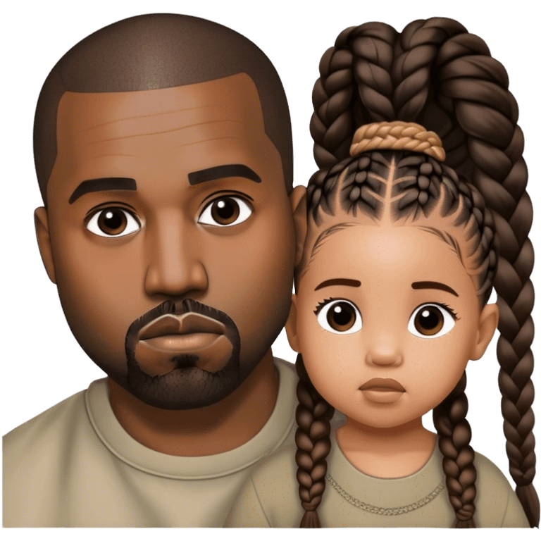 Rapper Kanye West with his daughter North West With Braids emoji