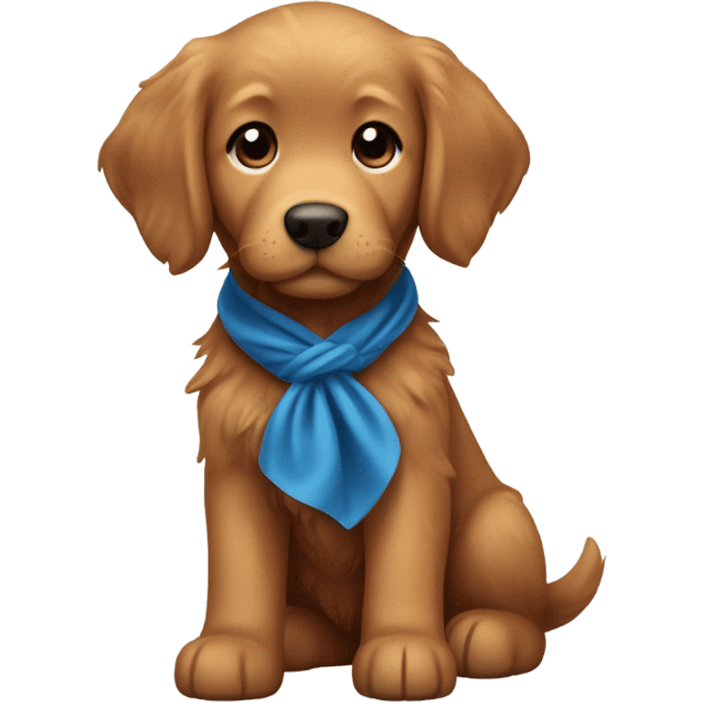 Chibi fluffy dark ginger retriever puppy with blue neckerchief emoji