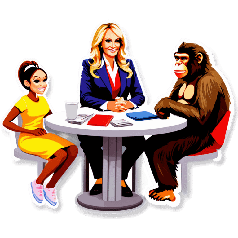 Stormy Daniels, a Monkey, a donkey, and Trump sit around a table emoji