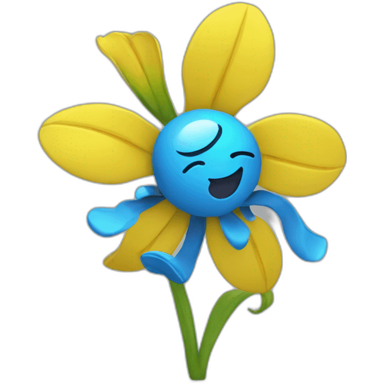 yellow flower with 3d blue body dancing emoji