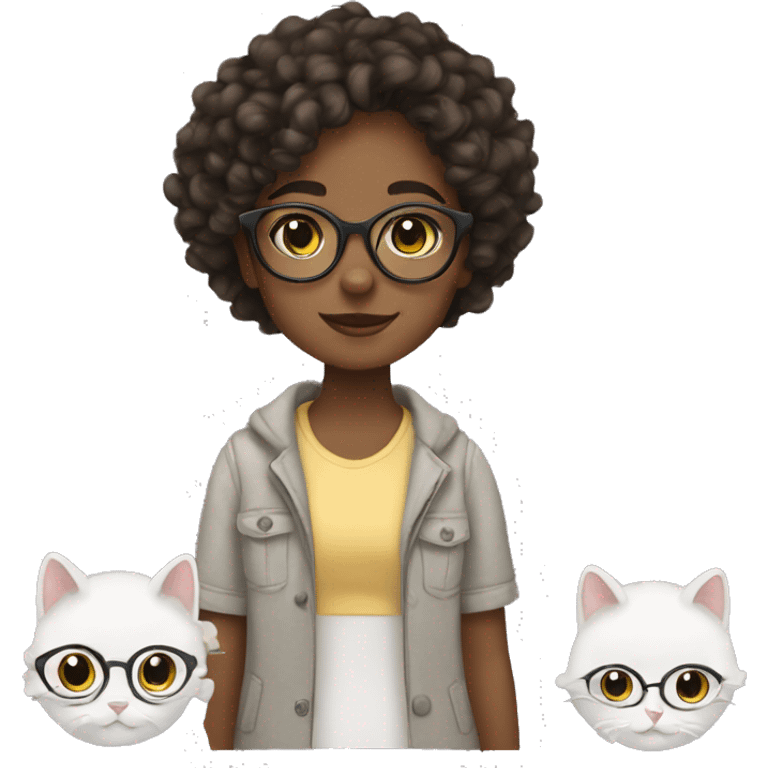 girl with glasses, short curly hair that loves cats emoji