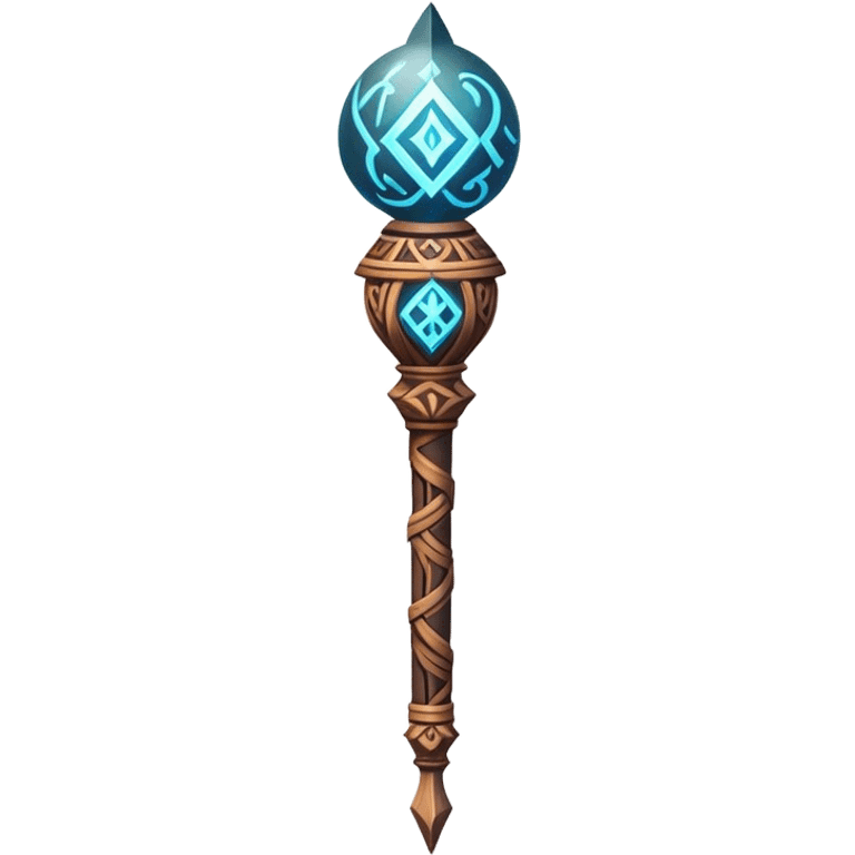 Clash of Clans aesthetic: Cinematic fireball Magic Staff Emoji, rendered in a 3D vector-style similar to standard emojis with minimal shading and bold, simplified shapes. A compact, isometric enchanted staff with intricate runic carvings and a glowing orb at its tip, softly glowing with a mystical arcane charm. Simplified yet unmistakably iconic, highly detailed and consistent, glowing with a soft radiant glow and high shine. Stylized with a touch of legendary sorcery and a soft glowing outline, capturing the essence of a powerful magic staff with a friendly, playful vibe! emoji