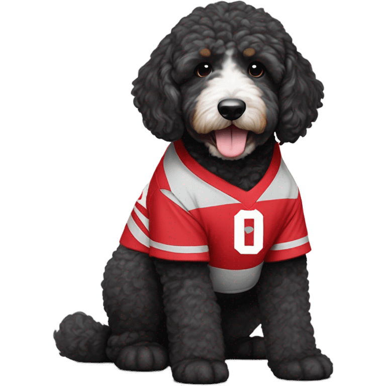 Bernedoodle with Ohio state jersey on emoji